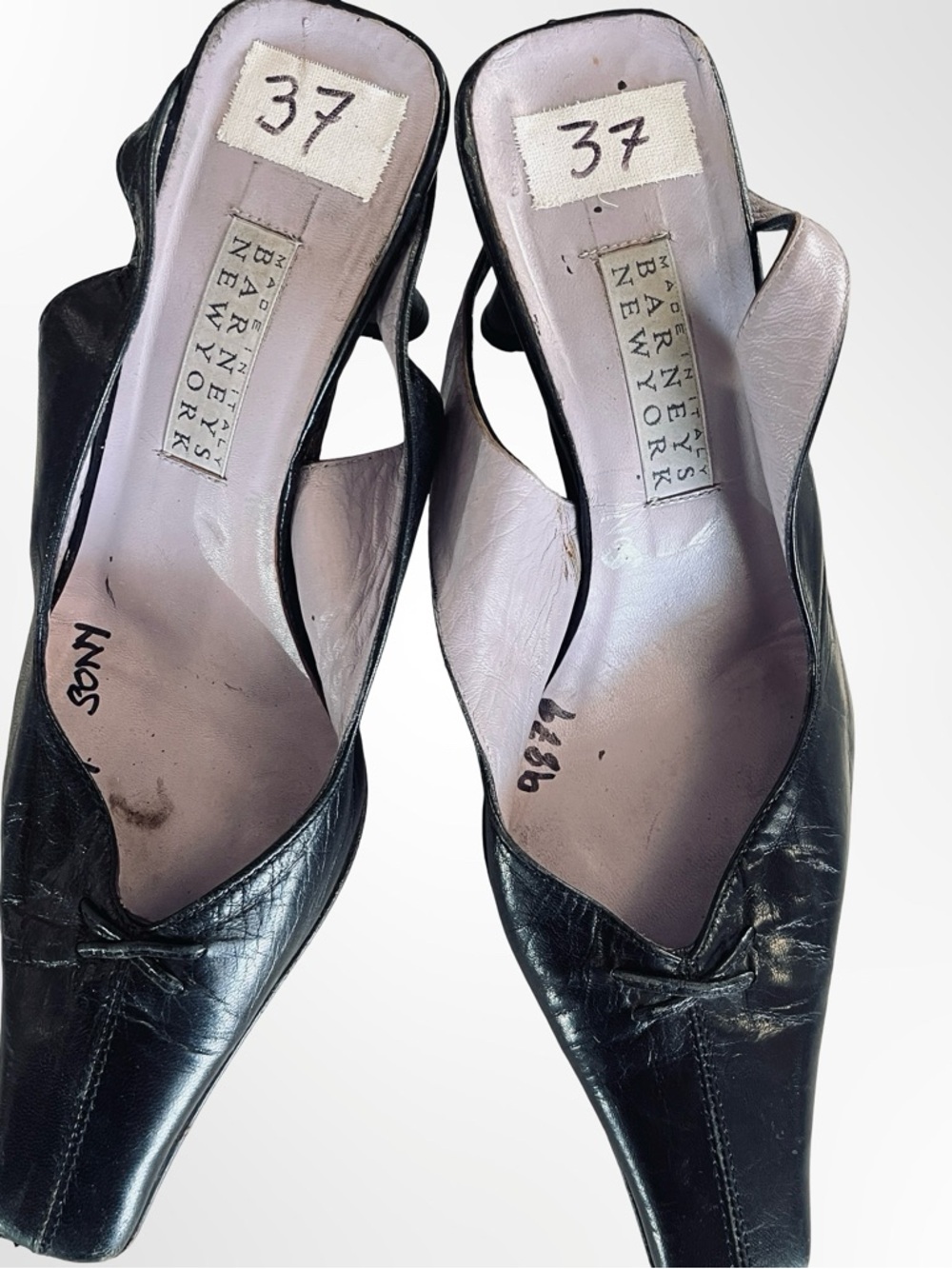 Barneys New York Black Leather Slingback Heels - Picture 2 of 8